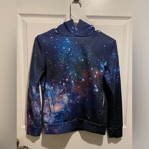 Cozy and Stylish Youth Blue Galaxy Design Hoodie. 80% Polyester, 20% Cotton. $7